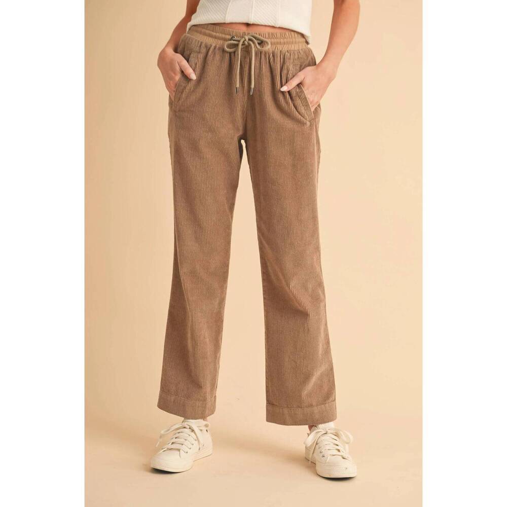 NEW AEMI + CO corduroy drawstring pants in chocolate